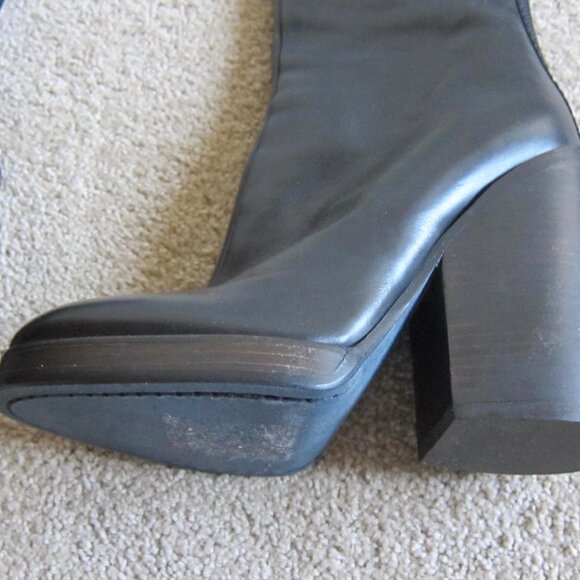 HAIDER ACKERMANN Black Mid Calf Leather Chunky Block Heel Grunge Boots $530 - Picture 5 of 10